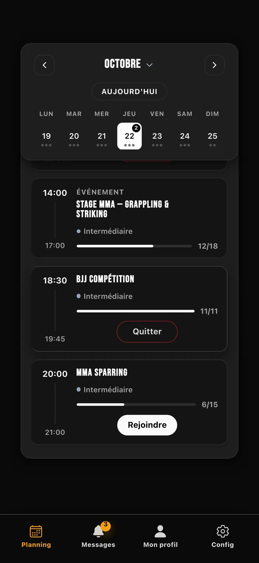 Réserver des cours depuis le planning du club dans l’application Dojooz